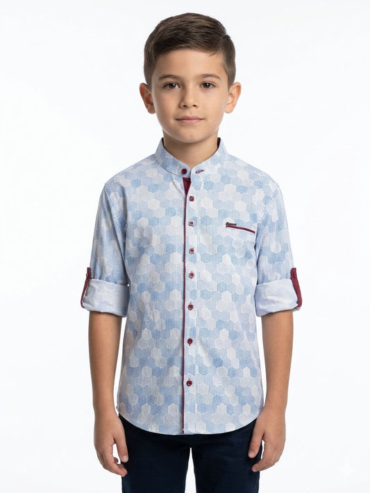 Exclusive Boys Designer Button-Down Shirt with Roll Up Tab | Maroondah Formal Wear