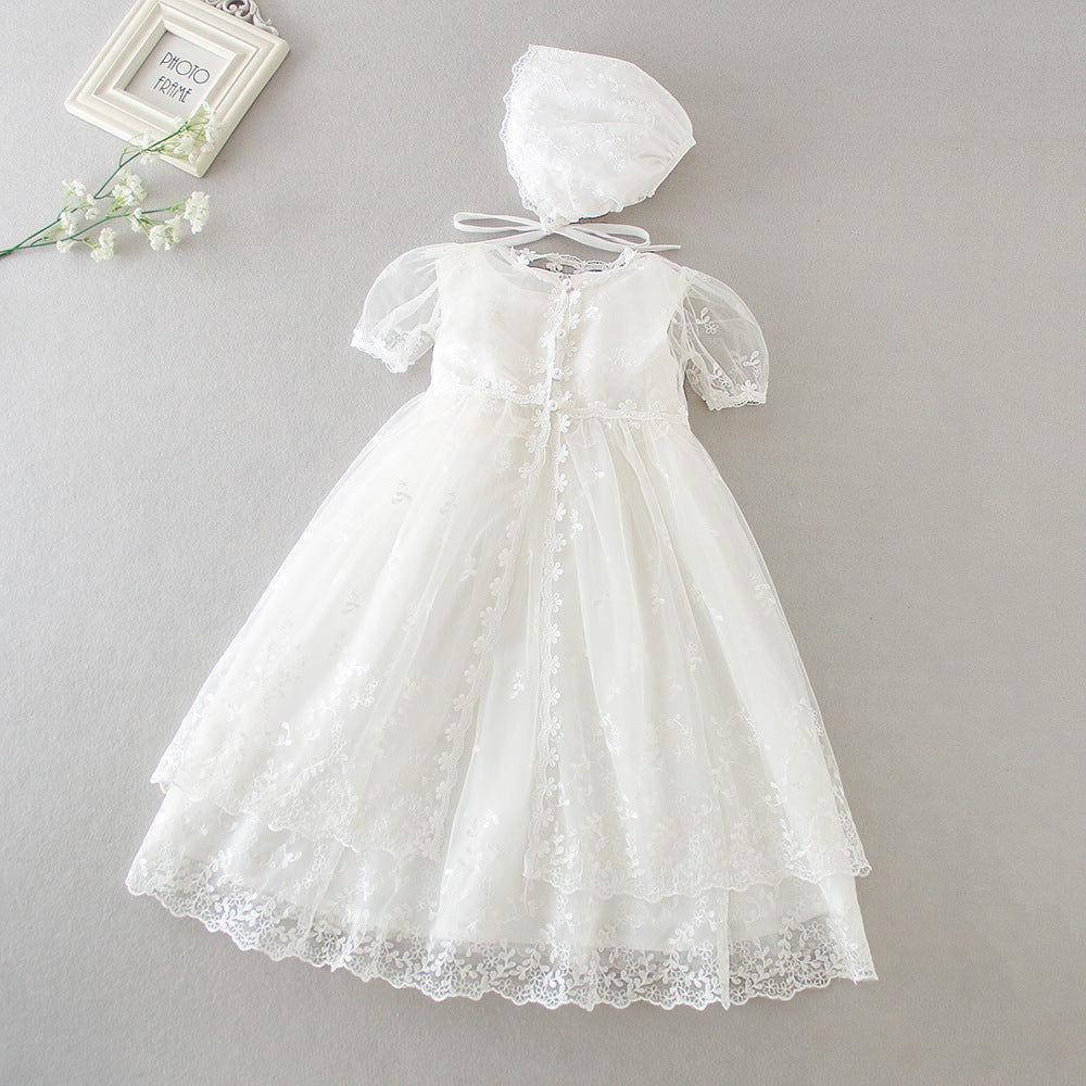 Grace Heirloom Floral Lace Christening Gown & Bonnet Set