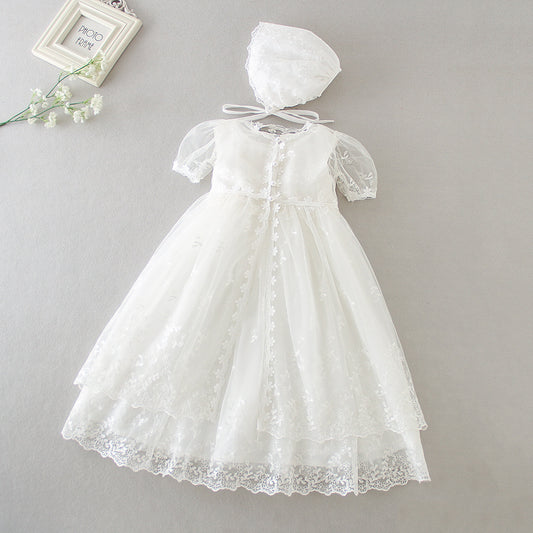 Grace Heirloom Floral Lace Christening Gown & Bonnet Set