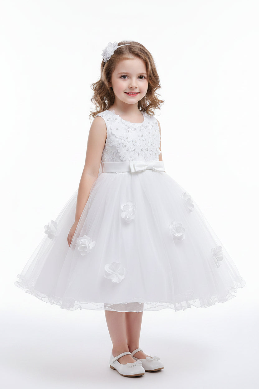 Flower girl dress Kew - White floral beaded ball gown for girls baptism and holy communion at Trendy Angels Boutique Kew.