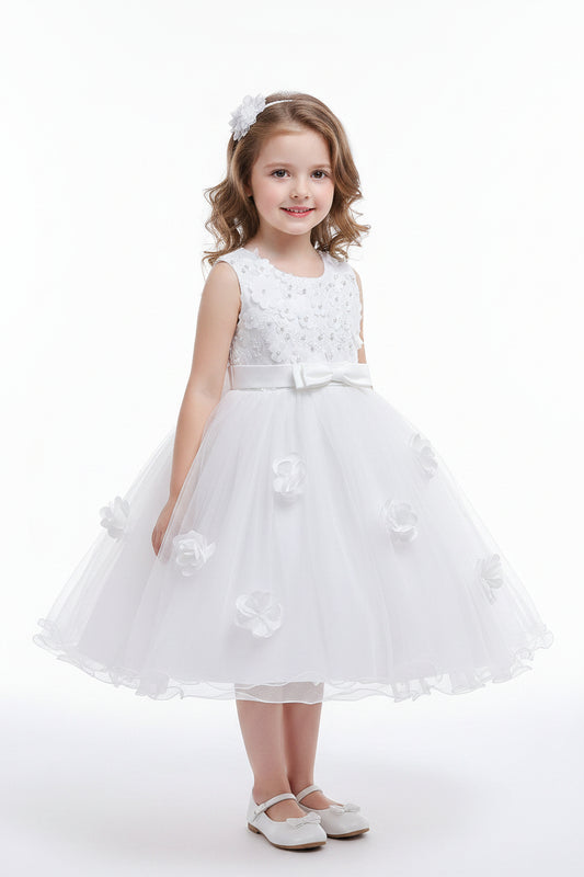 Flower girl dress Kew - White floral beaded ball gown for girls baptism and holy communion at Trendy Angels Boutique Kew.