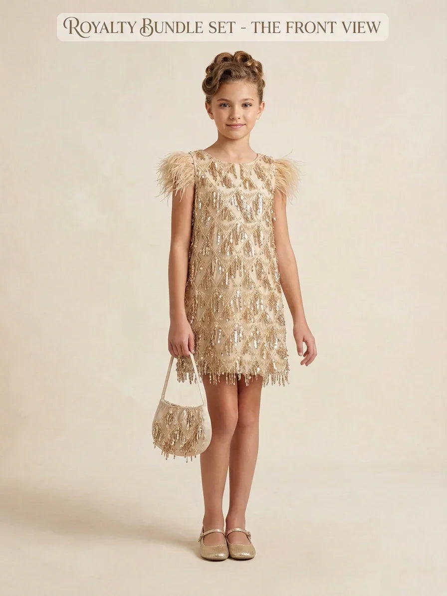 Girls Gold Sequin Formal Dress Royalty Bundle | Kids Occasion Wear Trendy Angels Boutique Girls Gold Sequin Formal Dress Royalty Bundle | Kids Occasion Wear Trendy Angels Boutique