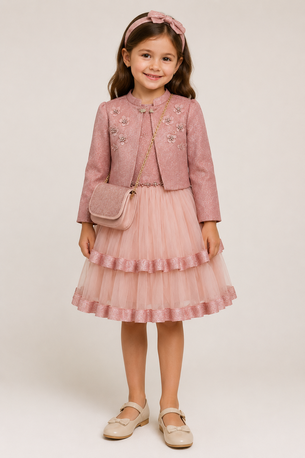 Girls Party Dress 4 Pcs Set – Luxury Pink Princess Dress for Kids