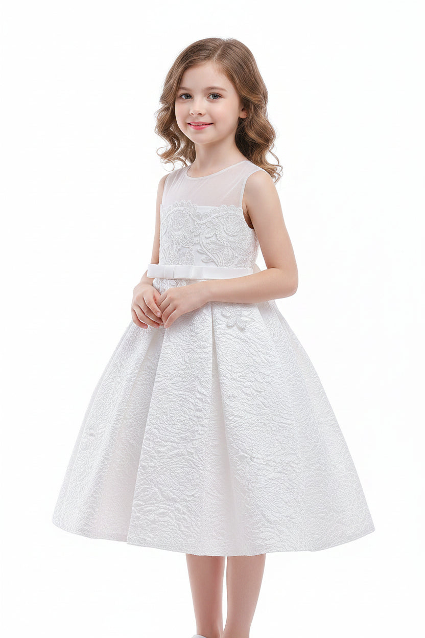 Elegant girls white formal dress for flower girl or communion at Trendy Angels Boutique Brunswick.