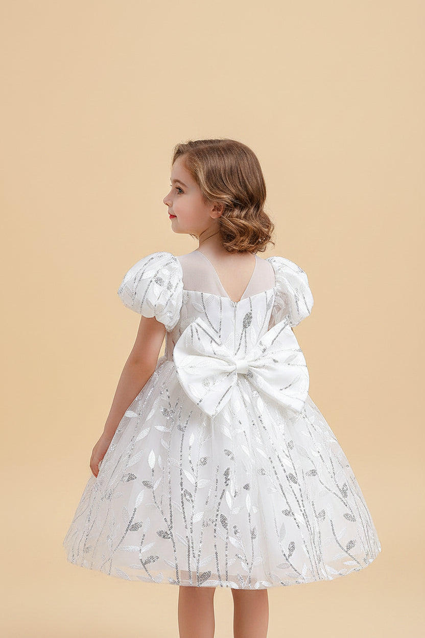 Beautiful girls white party dress styled with a veil for special occasions at Trendy Angels Boutique Glenroy.