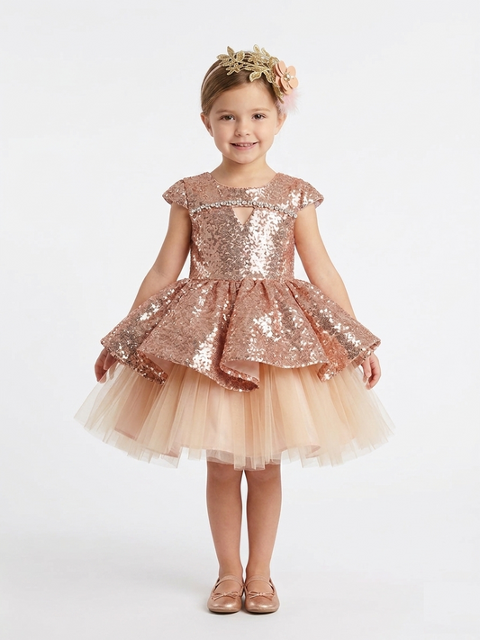 Peach Sequin Flower Girl Dress for Baptism and Weddings - Trendy Angels Boutique Brunswick near Carlton and Northcote