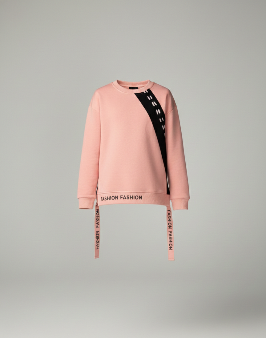 Girls Pink & Black Tracksuit Set - Kids Athleisure Joggers & Sweatshirt